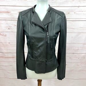 Zara Genuine Lambskin Leather Asymmetrical Zip Peplum Moto Jacket Bloggers Fave